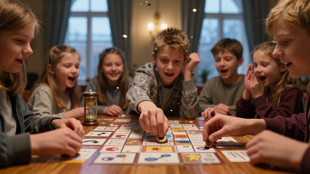 Дети играют в мафию: ведущий объясняет правила, все вовлечены в обсуждение